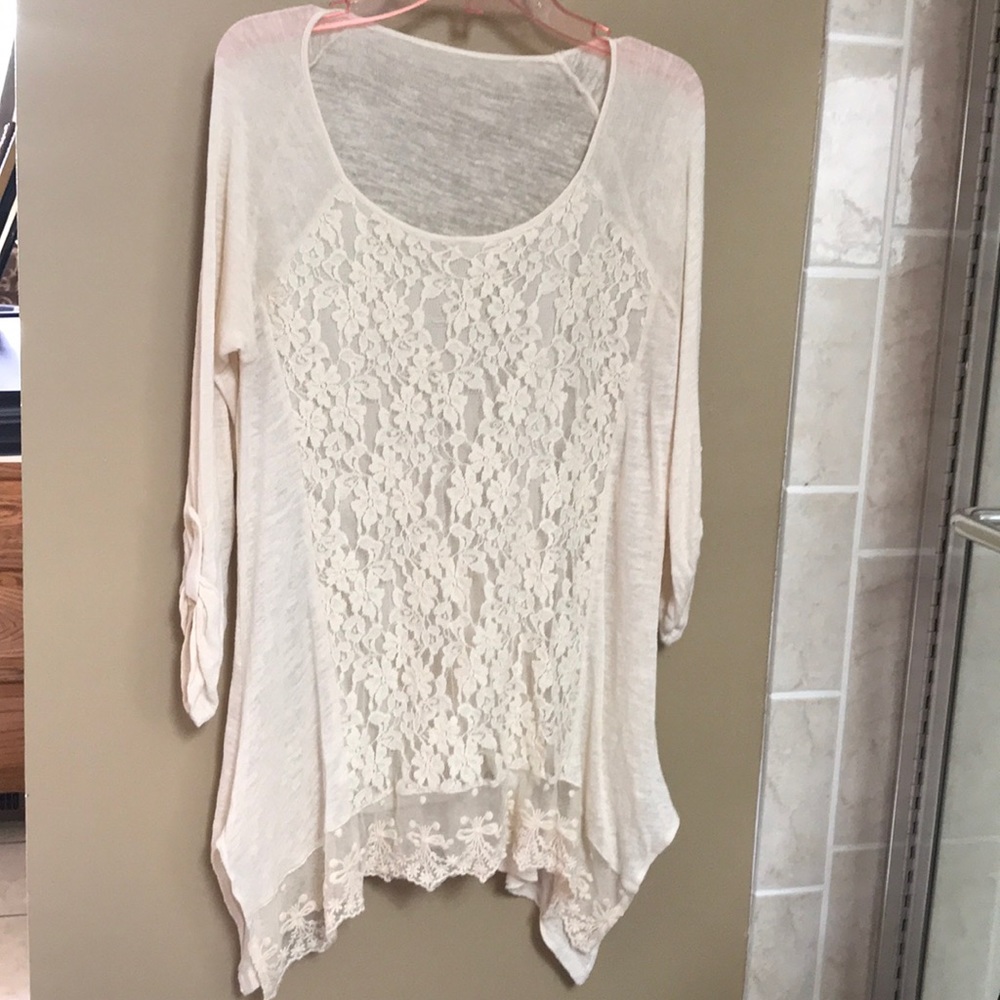 Cream 3/4 sleeve lace sweater top